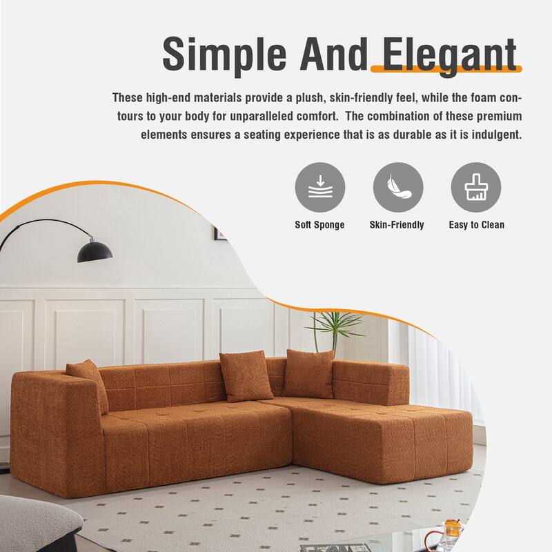 105.5" Polyester Upholstered Modular Oversized L-Shaped Comfy Sectional Compressed Sofa