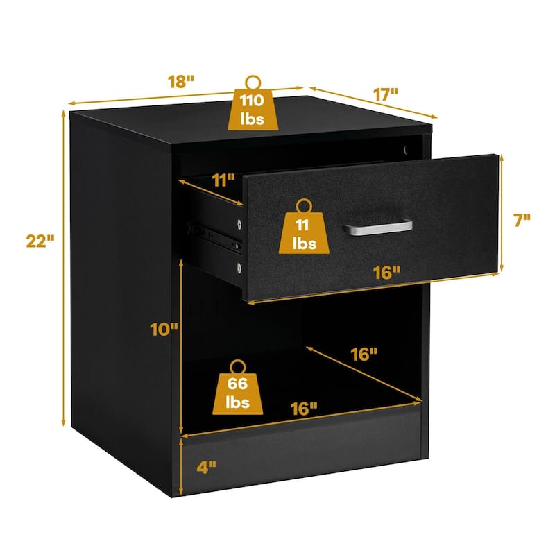 Modern Nightstand with Storage Drawer and Cabinet
