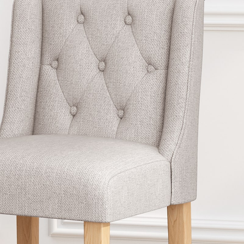 Modern 27" Set of 2 Bar Stools with Button-Tufted Wingback, Nailhead Trim, Solid Wood Legs for Bar Counter Dining Room