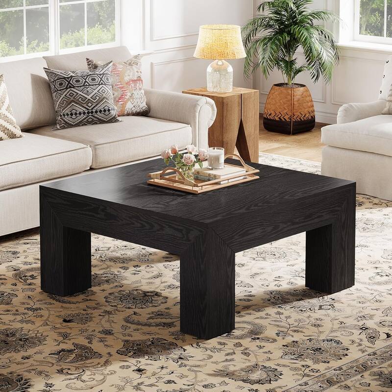 Farmhouse Square Coffee Table for Living Room, 39.37-Inch Low Large Center Tea Accent Table