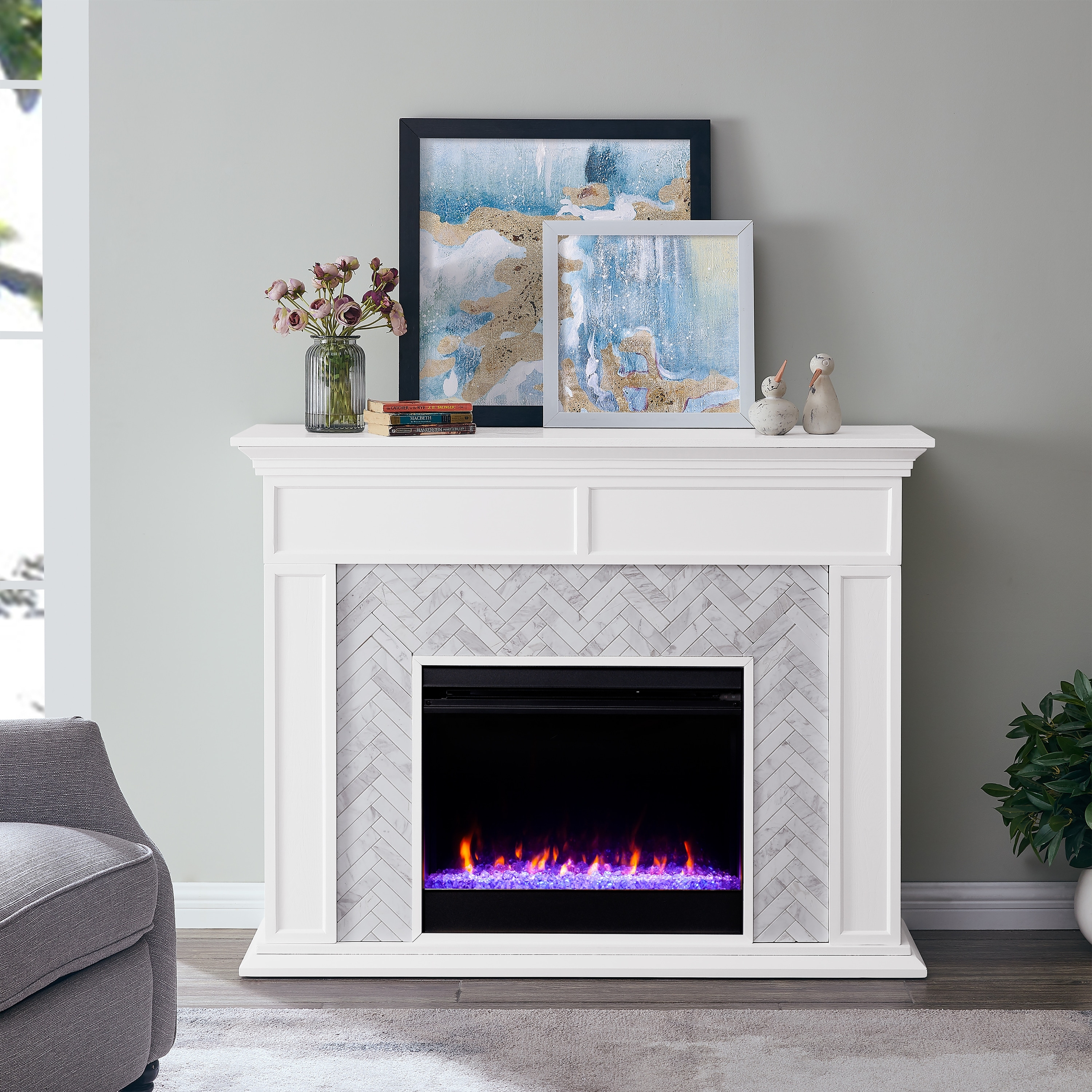 Copper grove gordon black color changing fireplace shop with bookcases