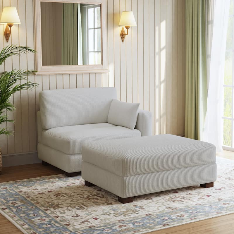 Modern Corduroy Upholstered Sectional Chaise Lounge with Ottoman