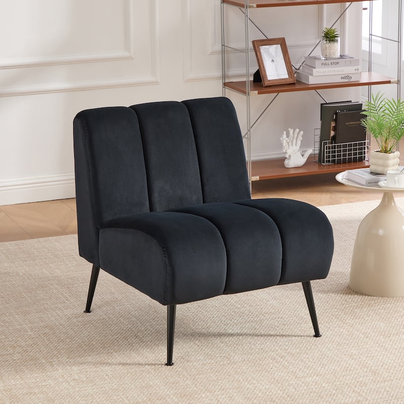 24.4" Wide Modern Upholstered Armless Chair With Black Wood Legs,Accent Chair