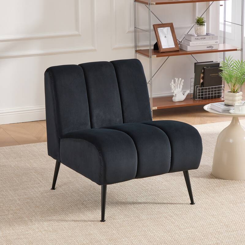 Black Modern Upholstered Armless Chair with Metal Legs, Velvet Accent Chair Side Chair Reading Chair Reception Chair