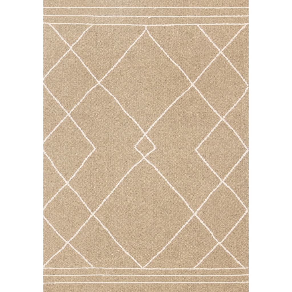 Beige Cream Diamond Lattice Handmade Wool Rug