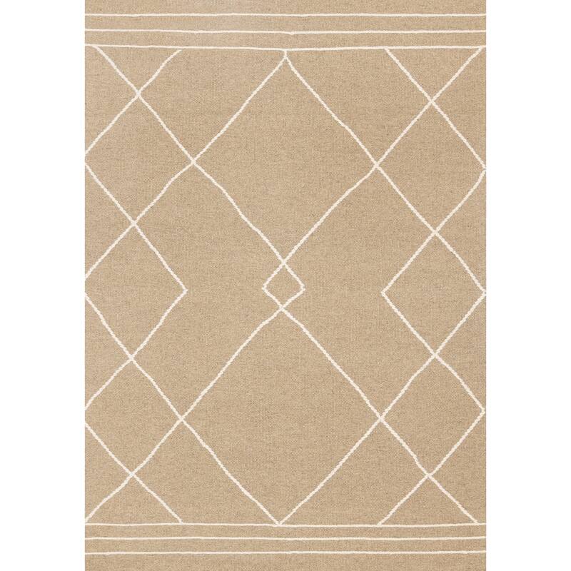 Beige Cream Diamond Lattice Handmade Wool Rug