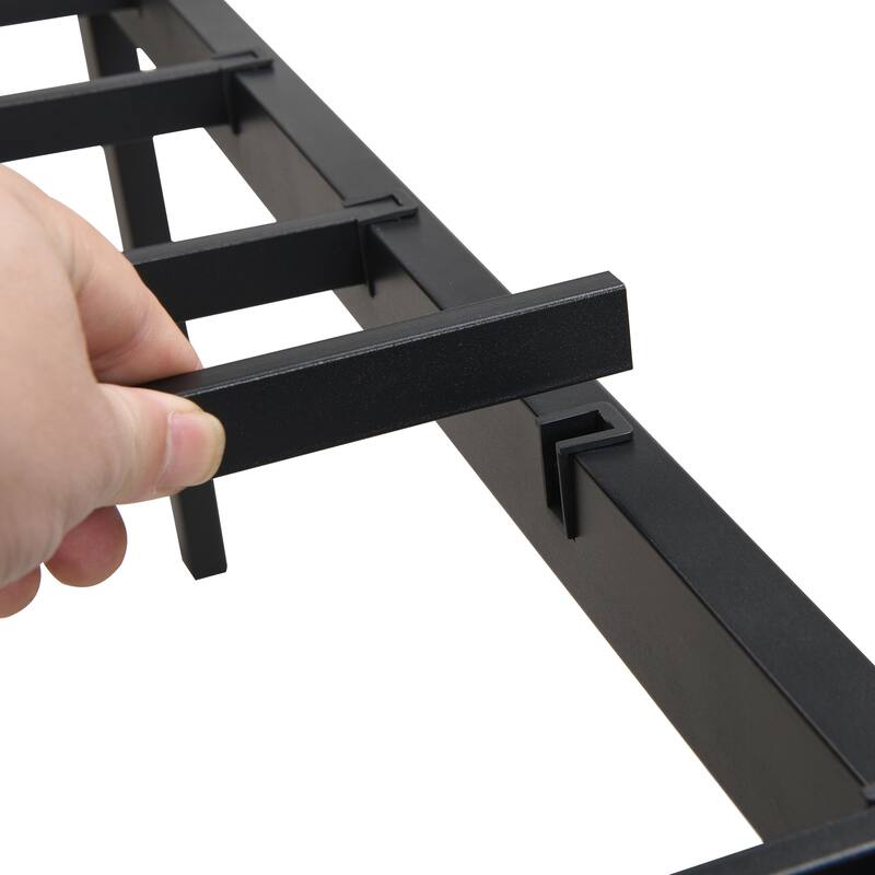 Black Metal Platform Bed Frame Strong Metal Construction and Storage Space No Box Spring