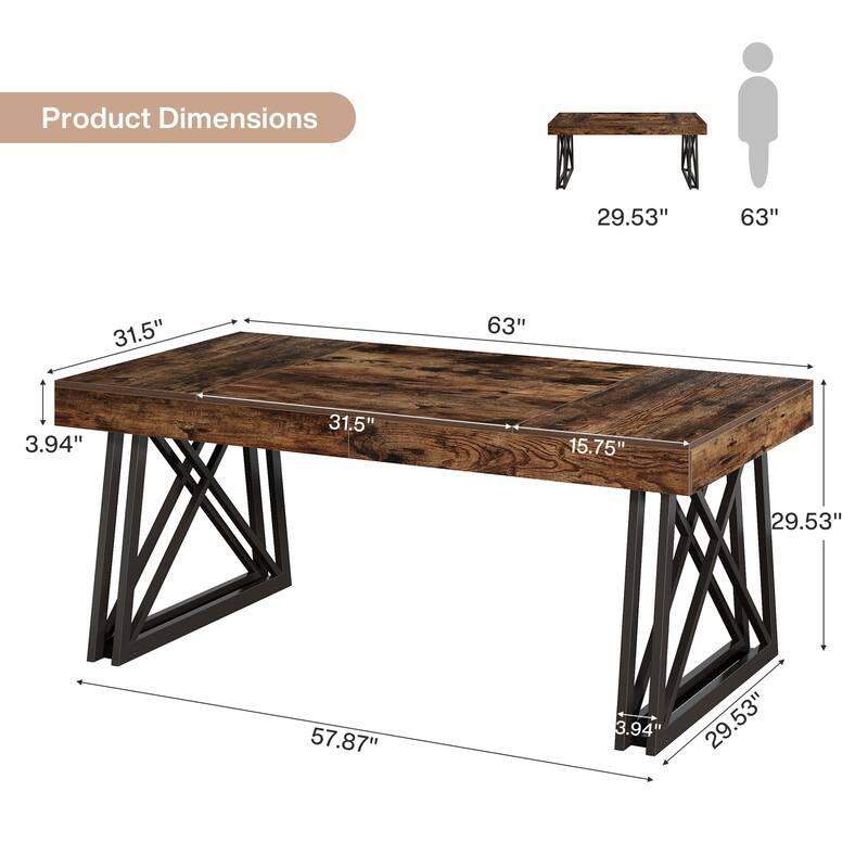 63 Inch Executive Desk, Farmhouse Office Computer Desk with Sturdy X-Shaped Legs