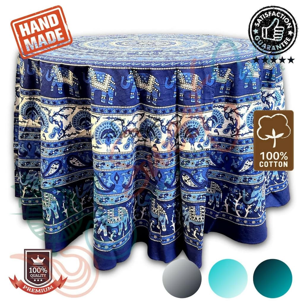 Cotton Palatial Elephant Floral Tablecloth Round