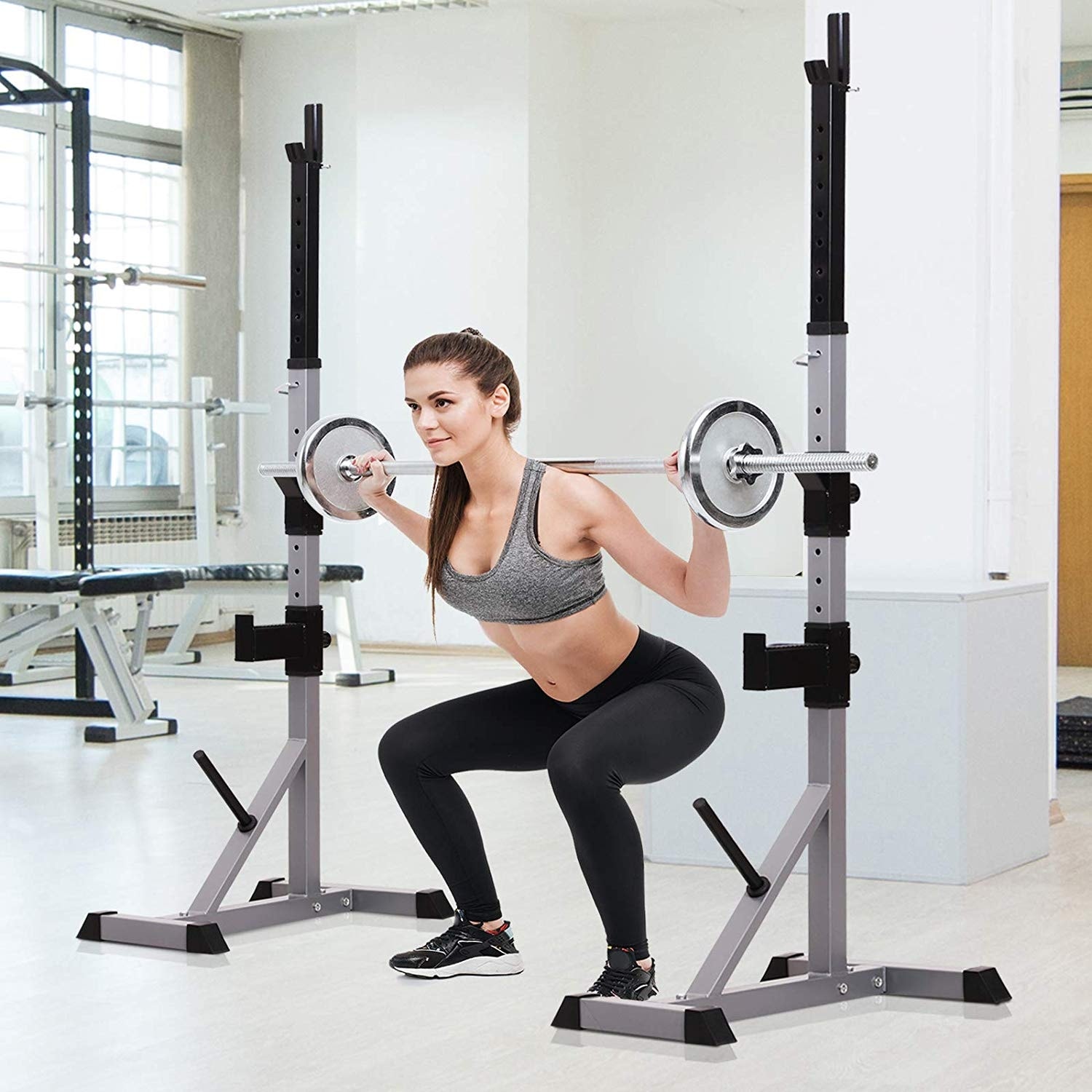 Soozier Steel 2-piece Height Adjustable Barbell Squat Rack/Bench Press