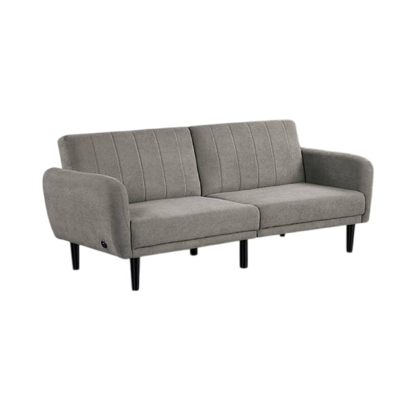 Arz Fold Out Futon Sofa Bed, Light Gray, Retro Channel Tufted Back