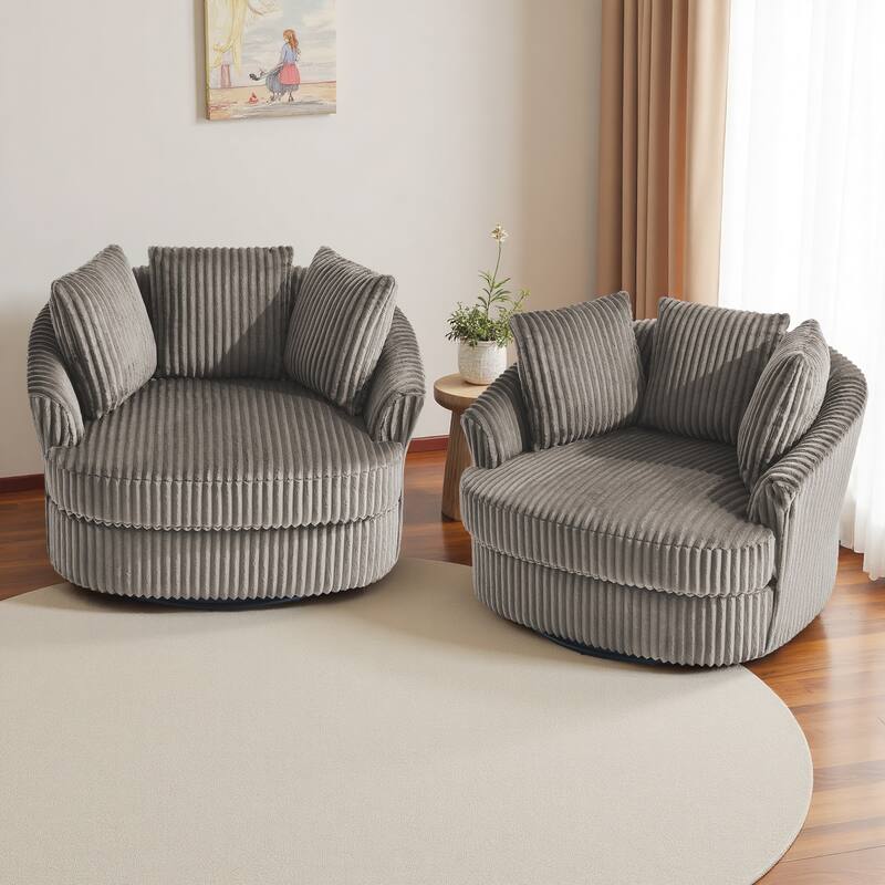 UIXE Oversize 43" Plush Corduroy Swivel Barrel Chair Comfy Accent Chair For Living Room