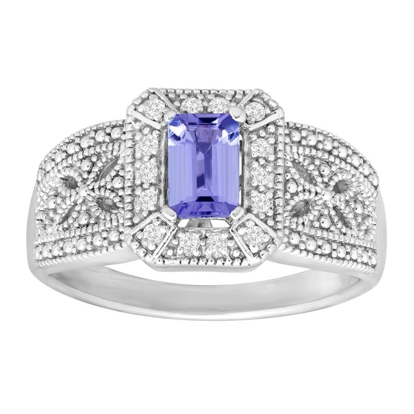1/2 ct Natural Tanzanite & Natural White Topaz Ring in Sterling Silver