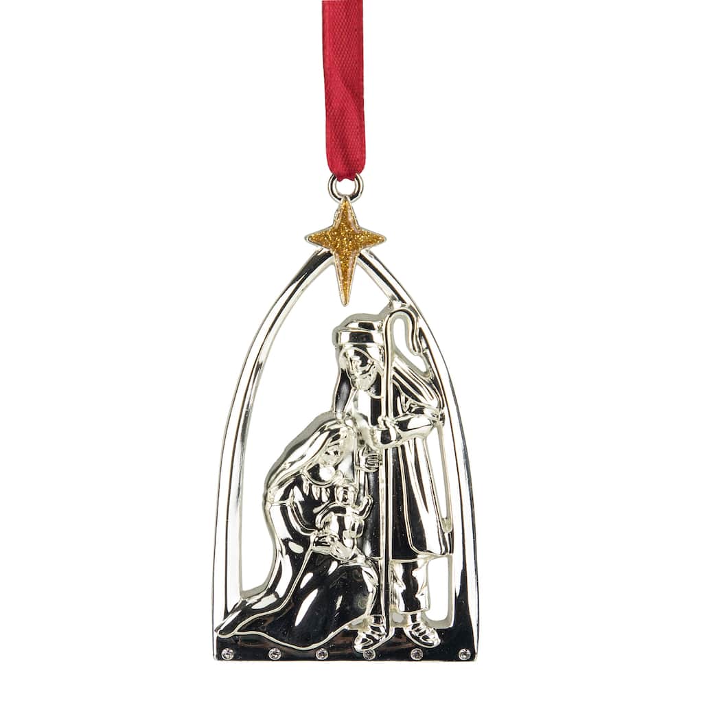 3.75" Silver-Plated Nativity Christmas Ornament European Crystals