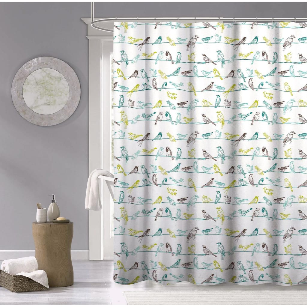 Dainty Home Tropical Birds Fabric Shower Curtain, 70''W x 72''L