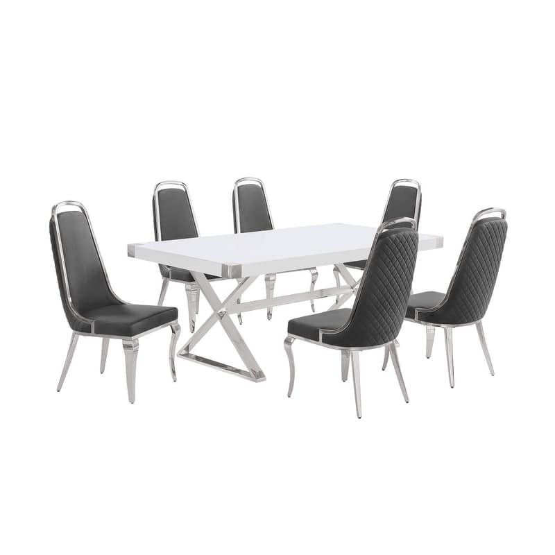 Best Quality Furniture D440/1-SC310-7 Dining Set with 78" White Lacquer Wood Top