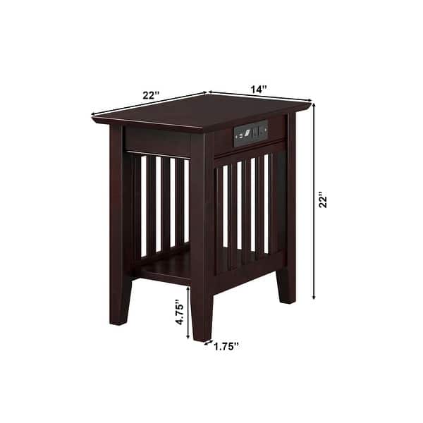 dimension image slide 1 of 4, AFI Mission Chair Side Table with Charging Station
