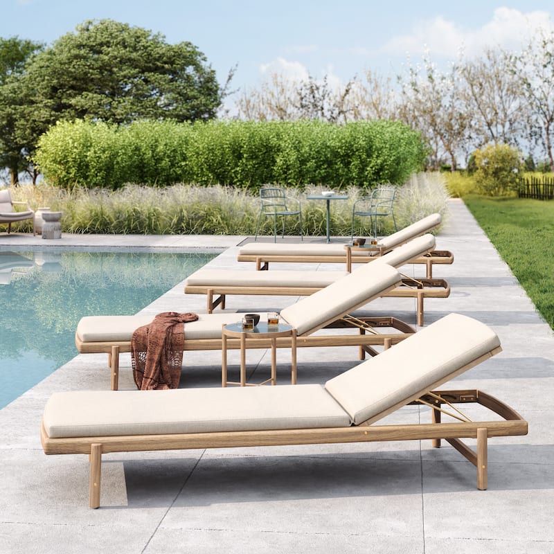 Christopher Knight Home - Emilio Outdoor Comfort Mallorca Acacia Wood Chaise Lounge Set with Cushions - Teak Finish+Beige Cushion+4 Piece