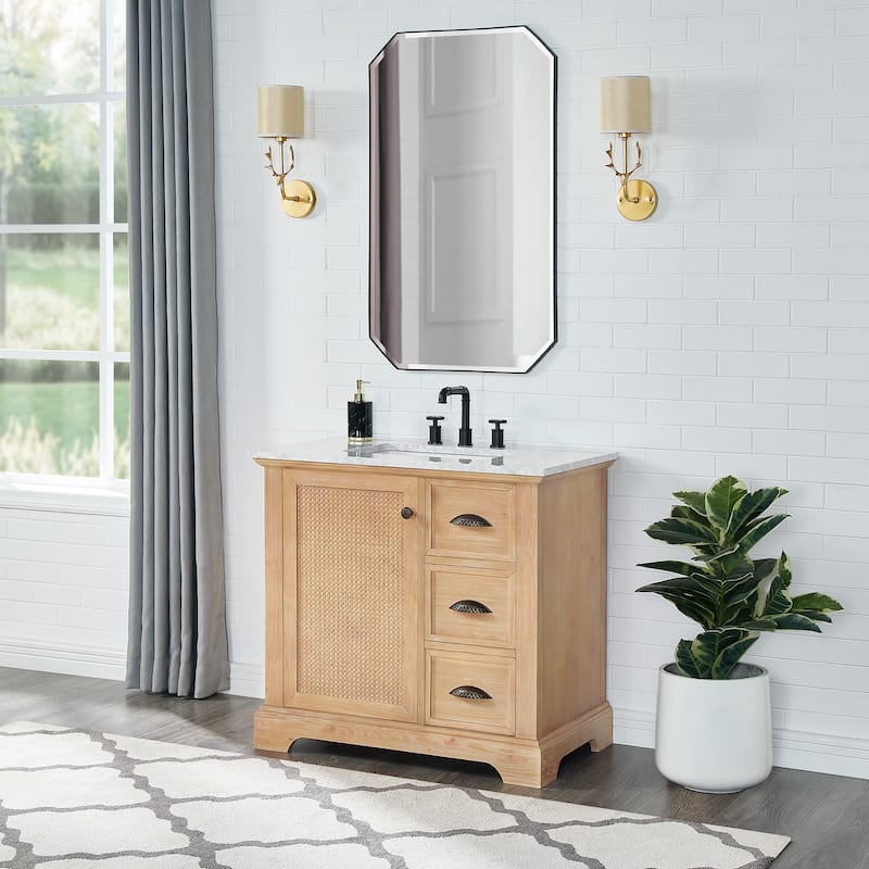 Hervas Bath Vanity with Natural Marble Top and Mirror