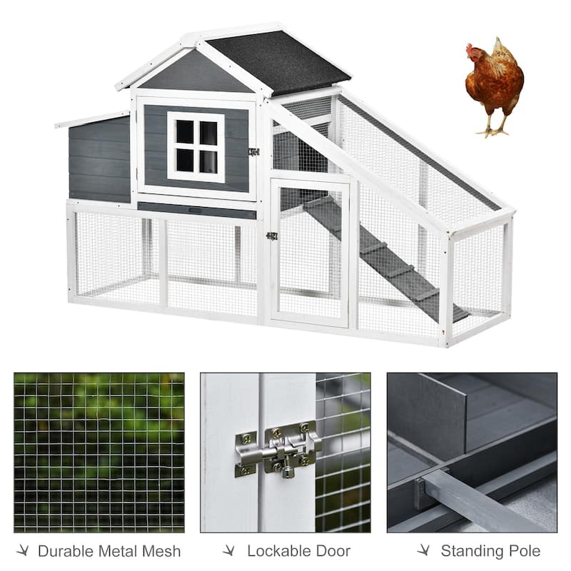 PawHut 69" Outdoor Wooden Chicken Coop Hen House with Nesting Box and Run