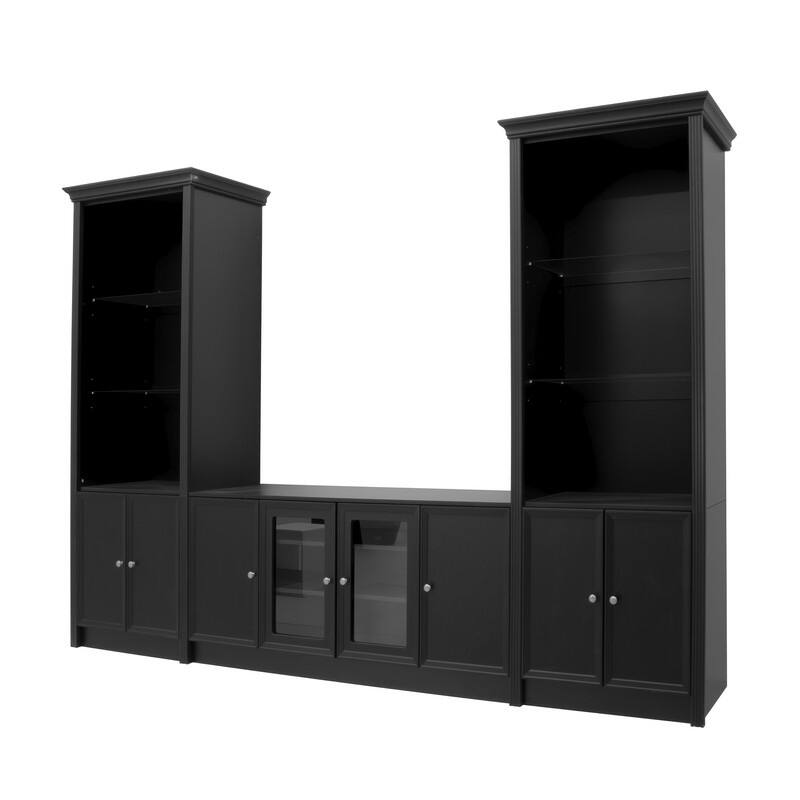 Modern 128.2" Wall Unit Entertainment Center for TVs up to 80", TV Stand Media Console with Bookshelves and Glass Cabinets
