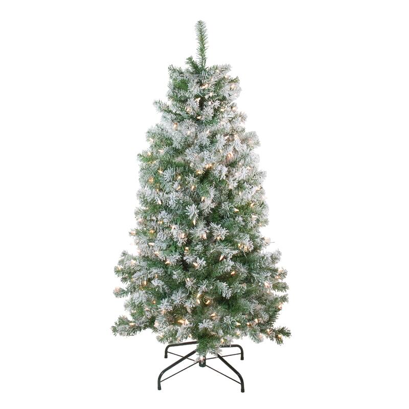 4.5' Medium Flocked Winema Pine Artificial Christmas Tree Clear Lights - 4.5 Foot