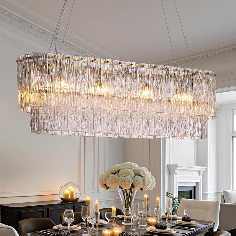 35" Gold Luxury Crystal Chandelier Dimmable Double Glass Ceiling Light for Kitchen Island Dining Room - Brass Chandelier