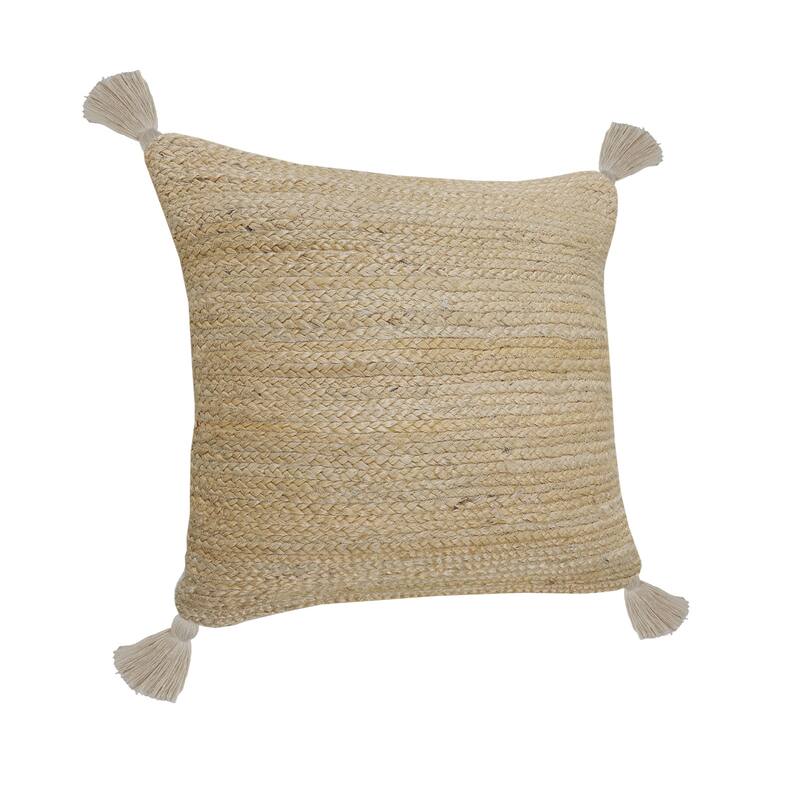 HomeRoots 20" X 20" Tan And Beige Jute Zippered Pillow