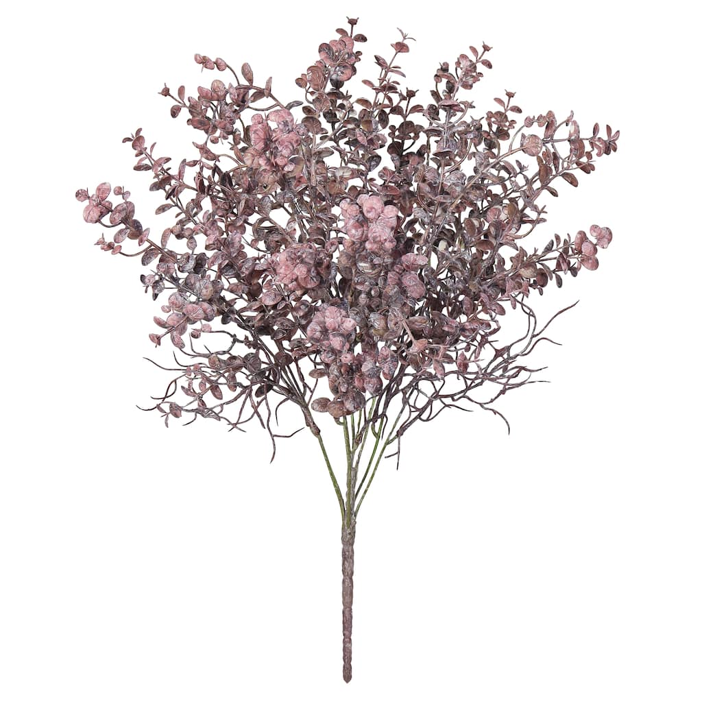 Set of 2 Frosted Burgundy Artificial Boxwood Leaf Stem Plant Greenery Foliage Bush 21in - 21" L x 12" W x 12" DP