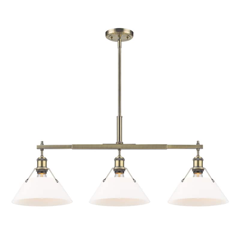 Orwell 3-Light Linear Pendant in Aged Brass with Opal Glass - Gold