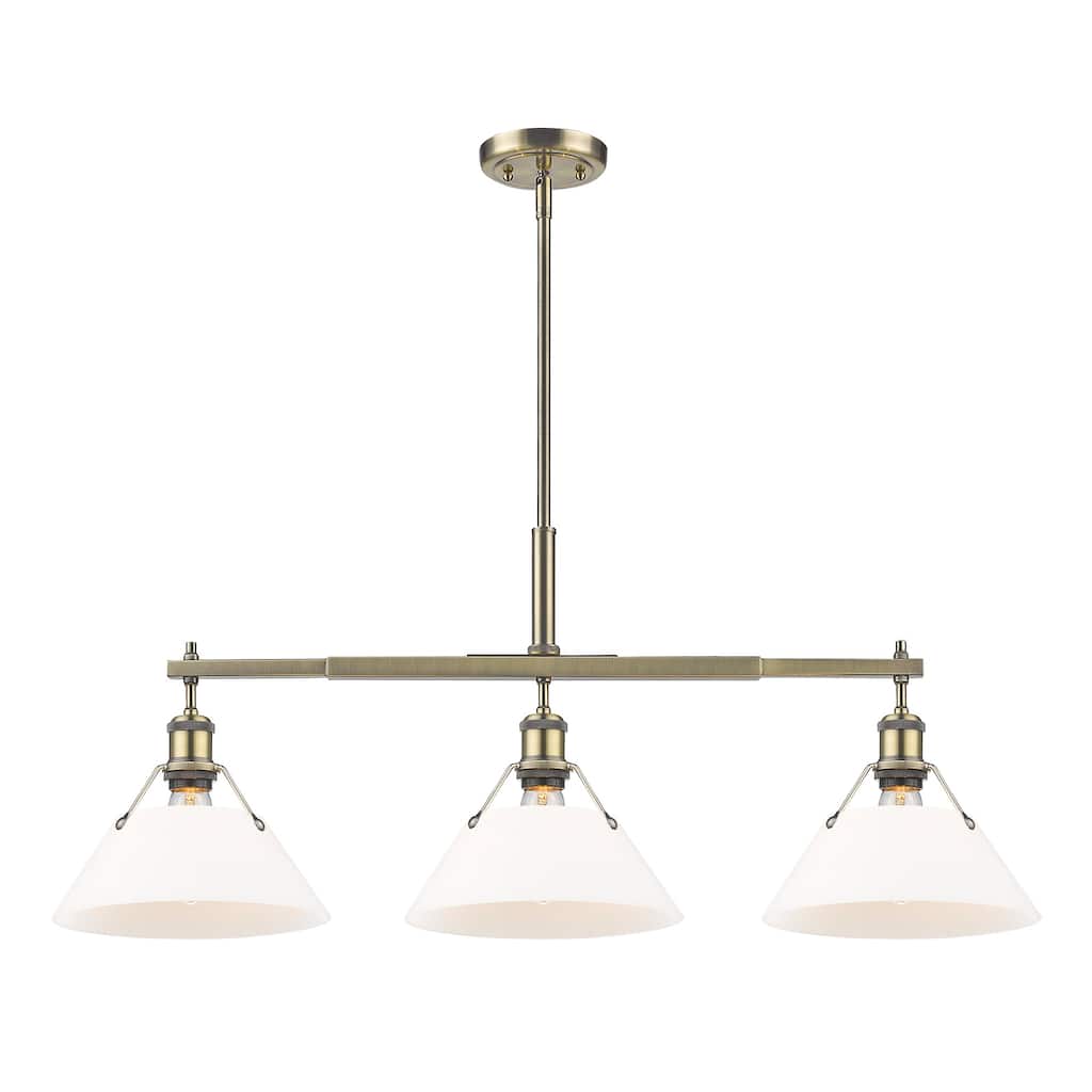 Orwell 3-Light Linear Pendant in Aged Brass with Opal Glass - Gold