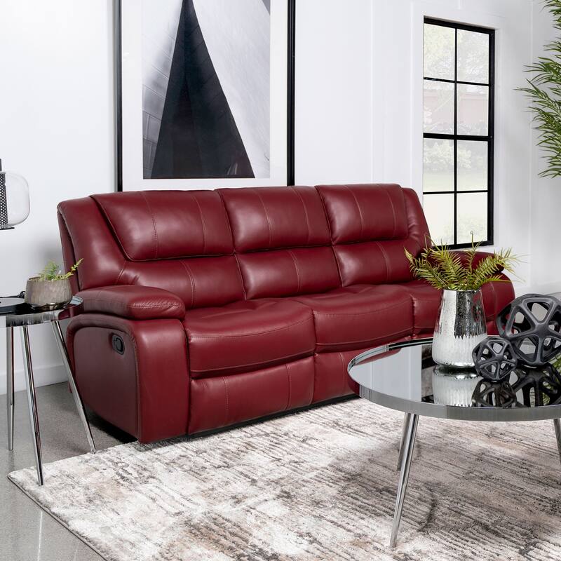 Camila Transitional Leatherette Upholstered Motion Reclining Sofa