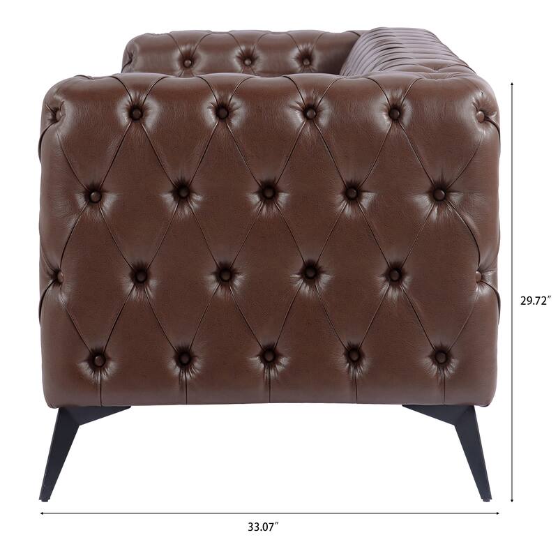 84.06" PU Traditional Square Arm 3-Seater Sofa with Removable Cushions, Pocket Spring Seat, and Iron Sled Base