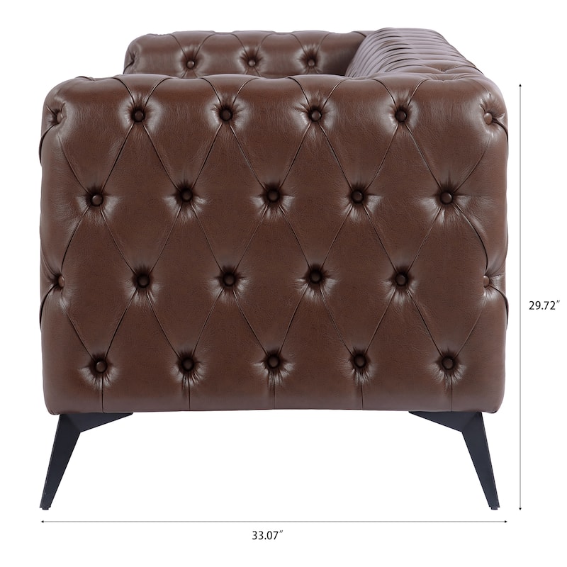 PU Leather Upholstered 3 Seater Sofa, Tufted Sofa with Removable Cushions & Square Arms, Lounge Sofa Chair with Iron Legs
