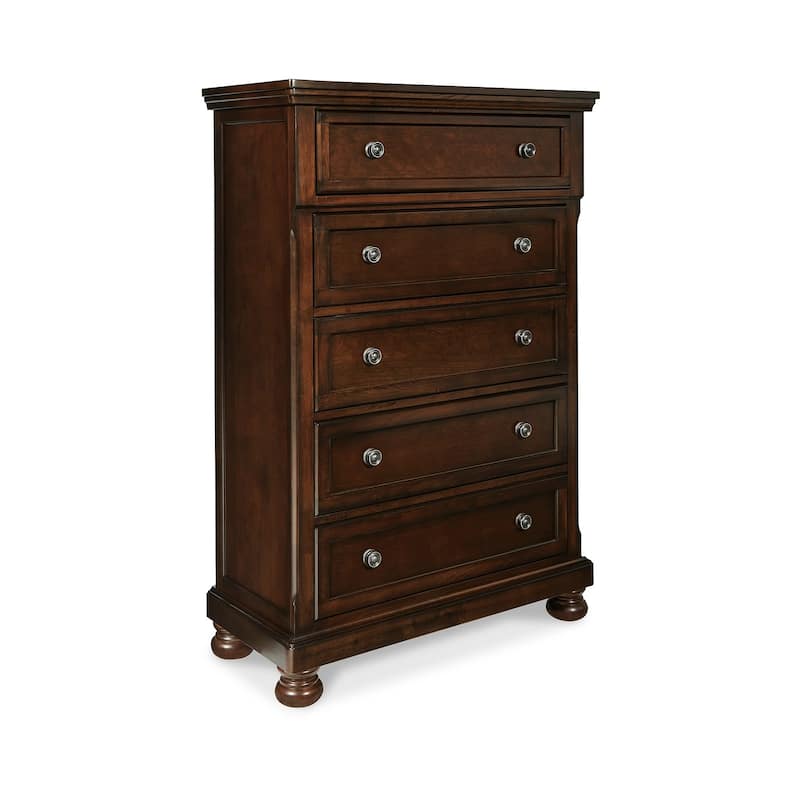 Fray 58 Inch 5 Drawer Classic Tall Dresser Chest, Brown Wood, Bun Feet
