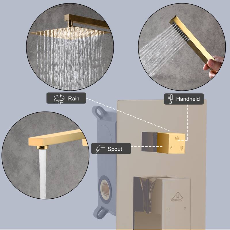 3 Function 10" Wall Mounted Dual Shower Heads Shower System With Tub Spout
