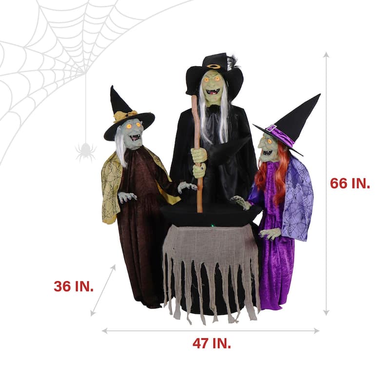 Haunted Hill Farm Motion-Activated Wicked Sitchwick Sisters, Premium Talking Halloween Animatronic, Plug-In