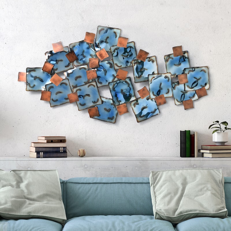 Colorful Hand Painted Etched Metal Wall Sculpture