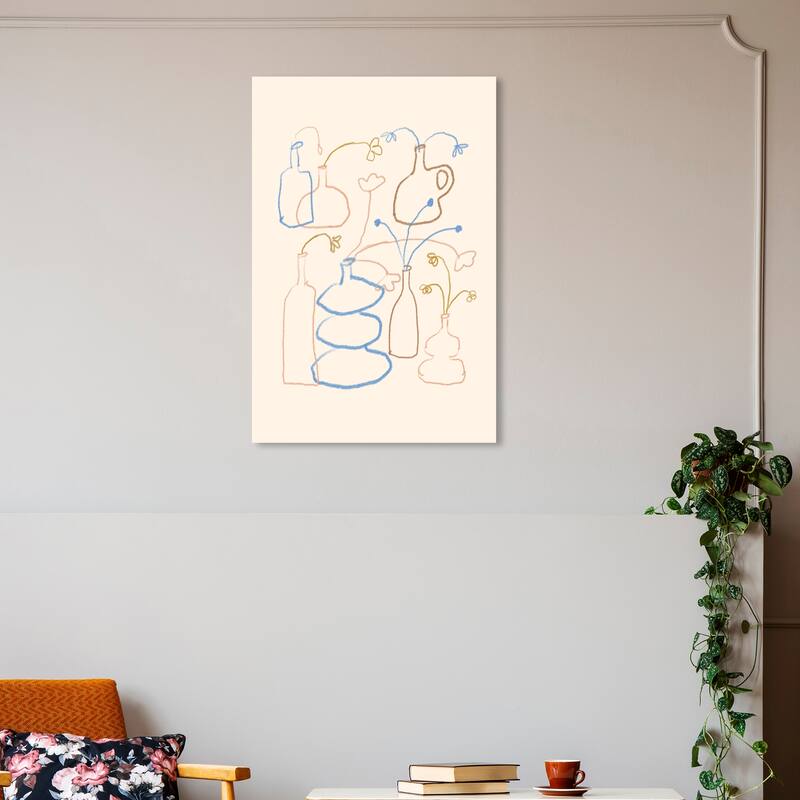 Wynwood Studio Canvas Floral and Botanical Outline Slhouette Vases White and Vanilla Modern & Contemporary Wall Art Canvas Print - 30 x 20