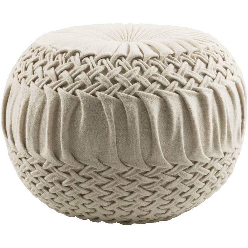 Artistic Weavers Solid Color Amy 18" Round Wool/Nylon Pouf - Cream