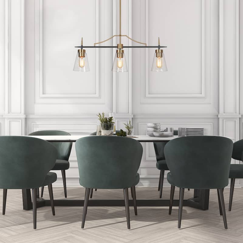 Mid-century Modern 3-Light 27.5W Linear Seeded Cone Glass Kitchen Island Pendant Dining Room Chandelier - L 27.5" * W 5"* H 11"