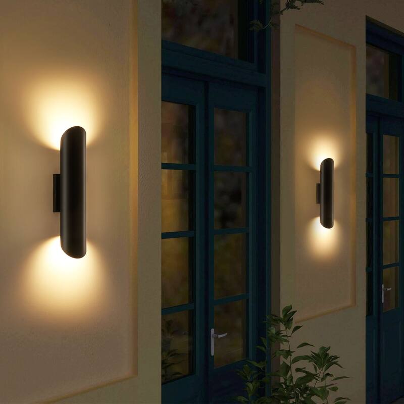 4.3" W 2-Light Modern Black Linear Cylinder Metal Integrated LED Outdoor Porch Lights - 4.33 in. W x 19.69 in. H x 5.12 in. D