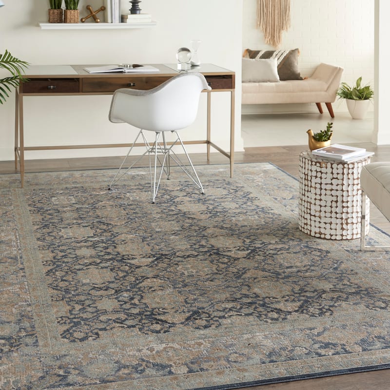 Malta Traditional Vintage Persian Medallion Area Rug - 9' x 12' - Navy - Rectangle
