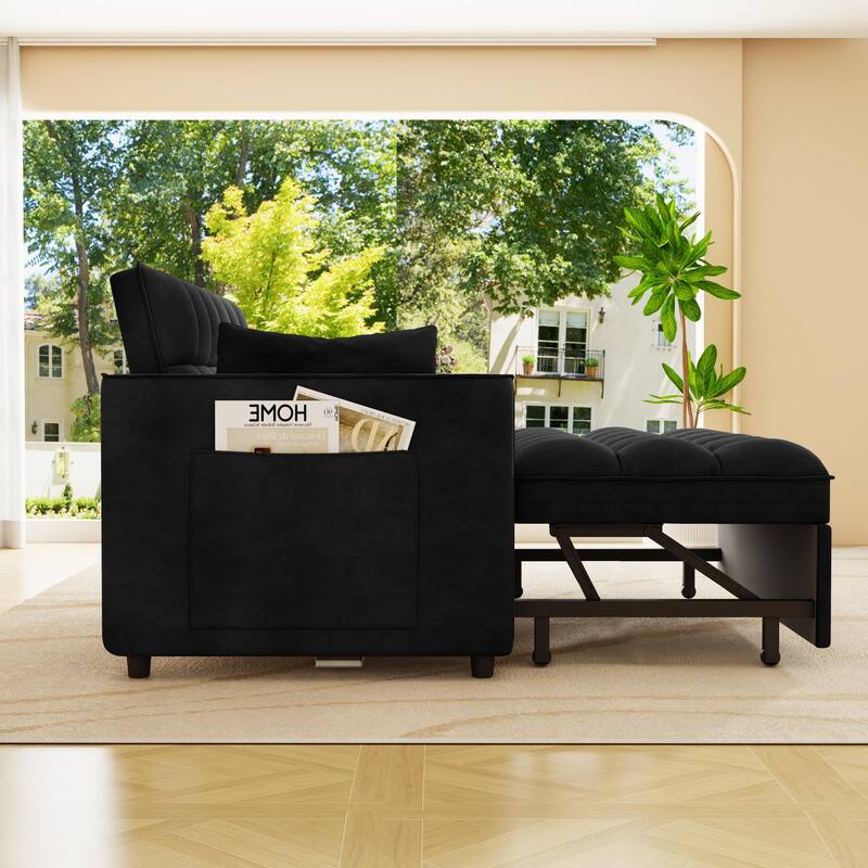 Velvet Convertible Sofa Bed with Pockets, Loveseat Sleeper Sofa Couch with Pull-Out Couch and Wood Frame