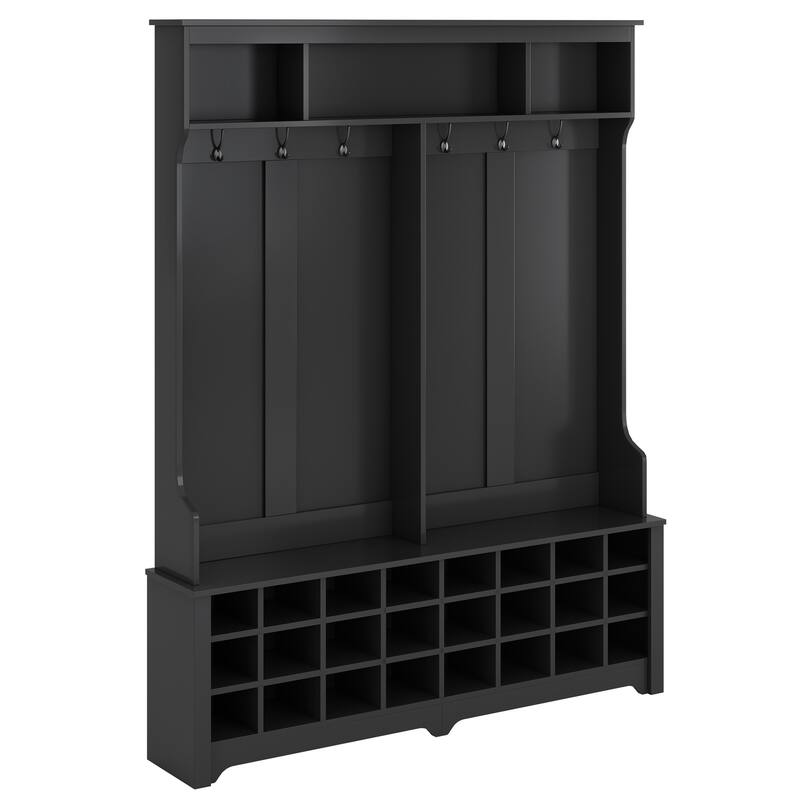 Hall Tree with Storage Space and 24 Shoe Cubbies