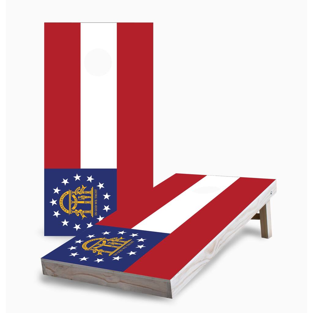 Georgia State Flag Corn Hole Board Set w Case & Lights