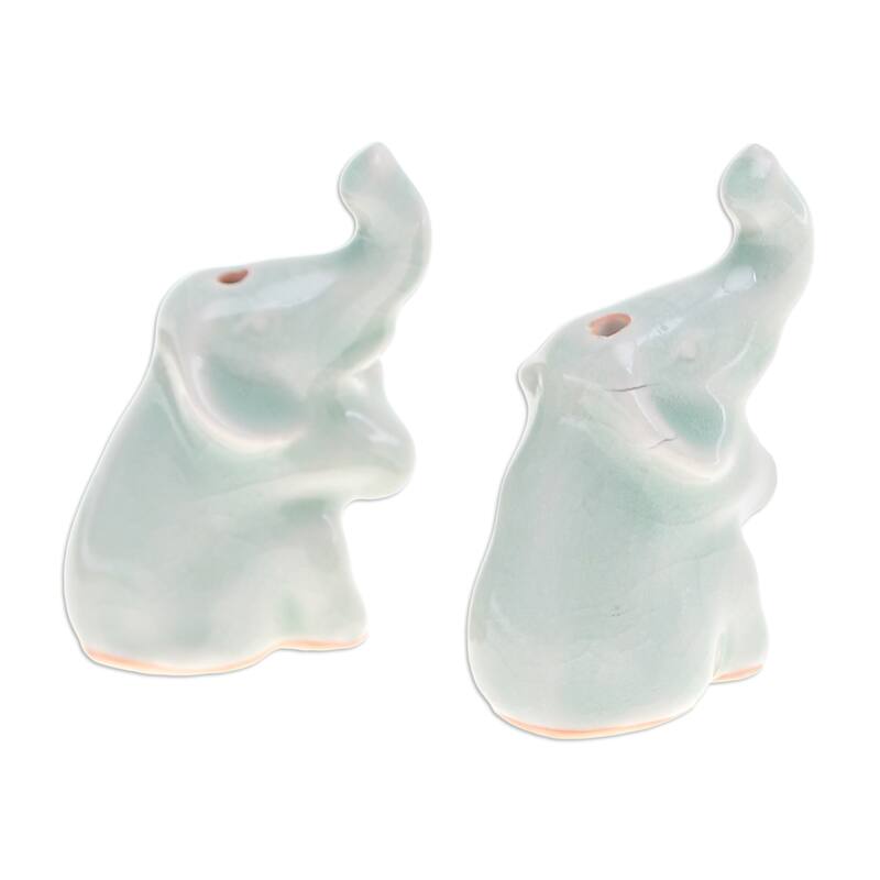 Novica Handmade Elephant Enchantment Celadon Ceramic Incense Holder
