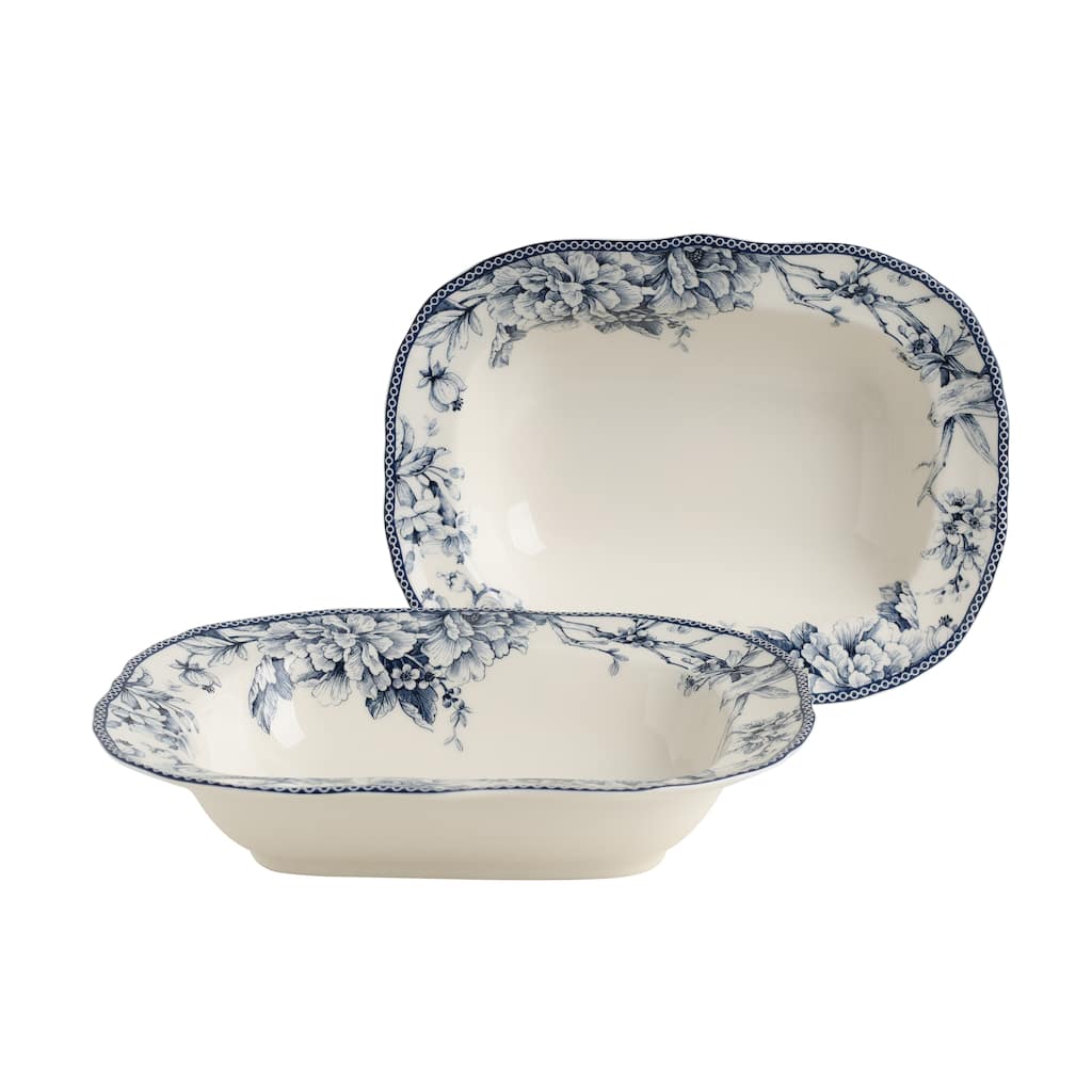 222 Fifth Adelaide Blue & White Porcelain Serving Bowls (Set of 2), 28 oz