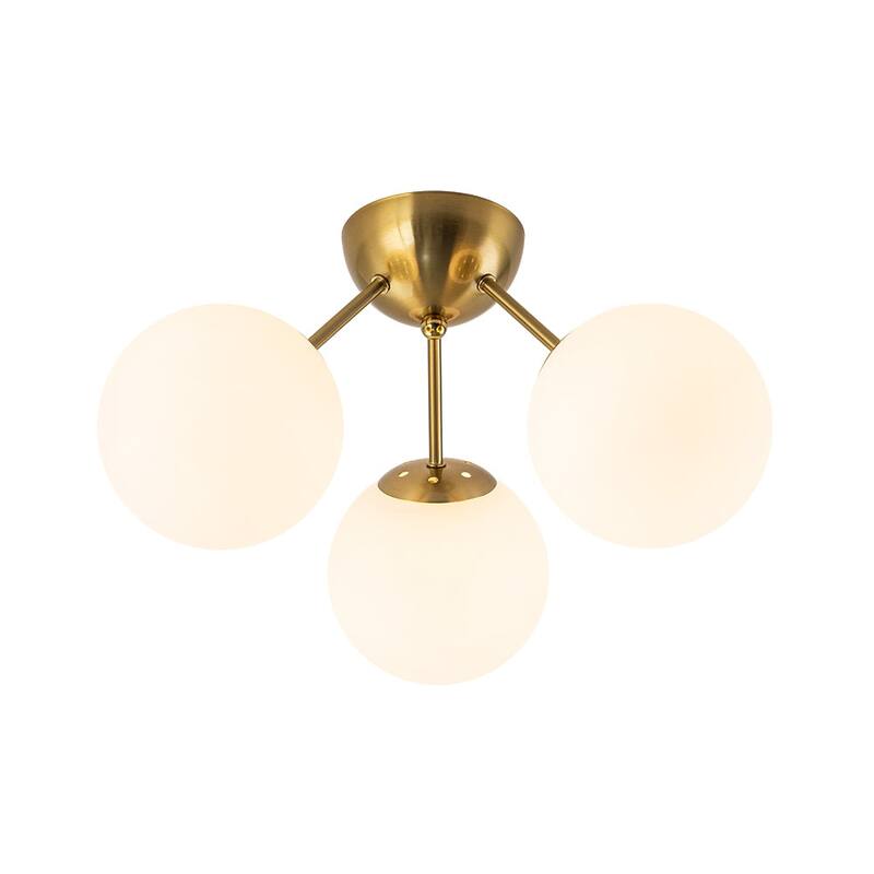 3-Light Brushed Brass Glass Globe Sputnik Semi Flush Mount