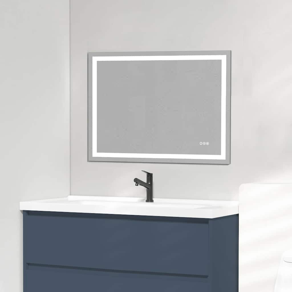 Topcraft Frameless Eco-Friendly Silver Mirror with Dual LED Strip Lighting